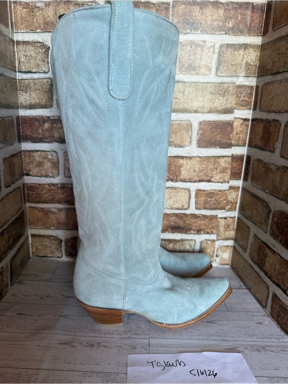 Old Gringo Light Blue Suede Knee Cowgirl Boots